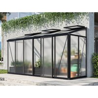 Gewächshaus FLORA 26 ,  BxT: 388 x 132 cm, Anlehngewächshaus mit 16 mm Doppelstegplatten, 3 Fenster, Einfachtür, Gewächshaus Aluminium, Tomatenhaus, Gartenhaus, Treibhaus, gewächshaus günstig, Glashaus online kaufen