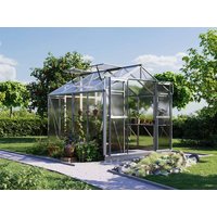 Gewächshaus 225 x 259 cm, 6 oder 8 mm, 2 Fenster, Doppeltür, Gewächshaus Aluminium, Tomatenhaus, Gartenhaus, Treibhaus, Gewächshaus günstig, Glashaus online kaufen