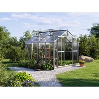 Gewächshaus 259 x 259 cm, 6 oder 8 mm, 2 Fenster, Doppeltür, Gewächshaus Aluminium, Tomatenhaus, Gartenhaus, Treibhaus, Gewächshaus günstig, Glashaus online kaufen