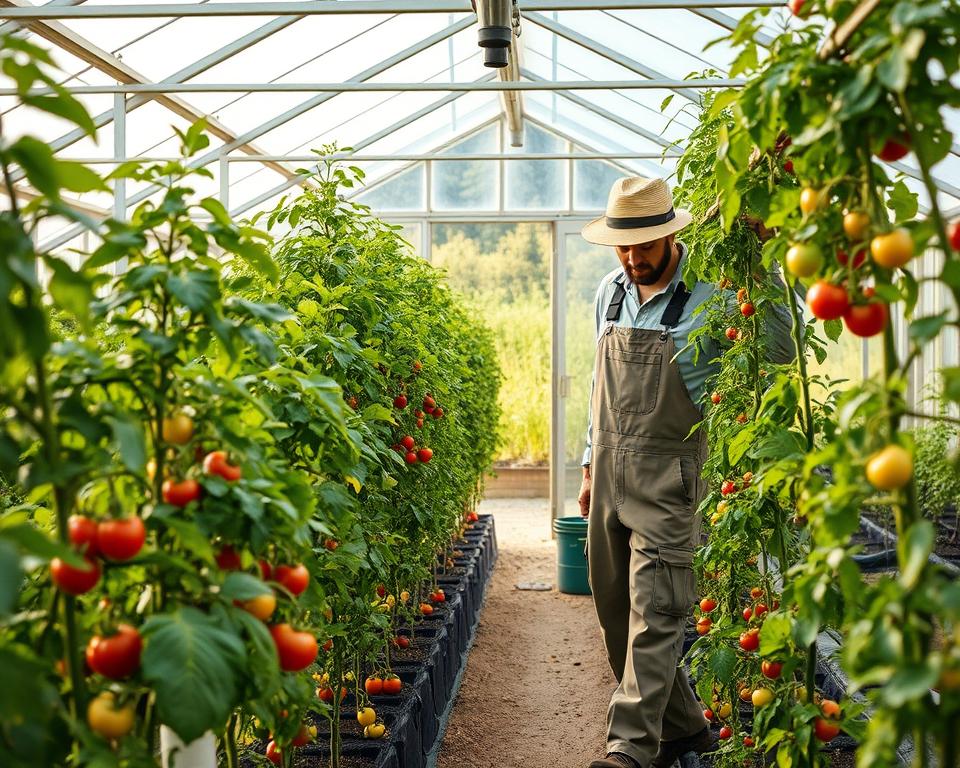 Tomatenpflege im Gewächshaus