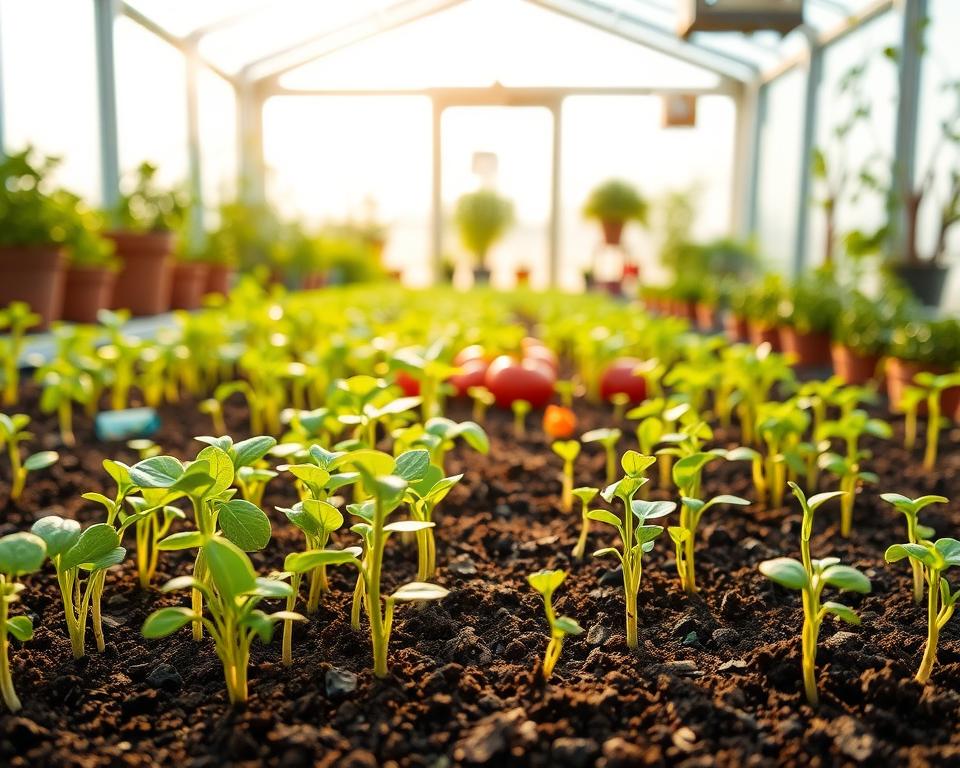 Erste Pflanzen im Gewächshaus
