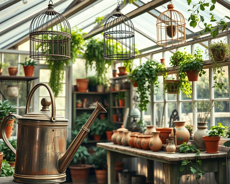 Vintage-Deko im Gewächshaus Vintage-Deko im Gewächshaus