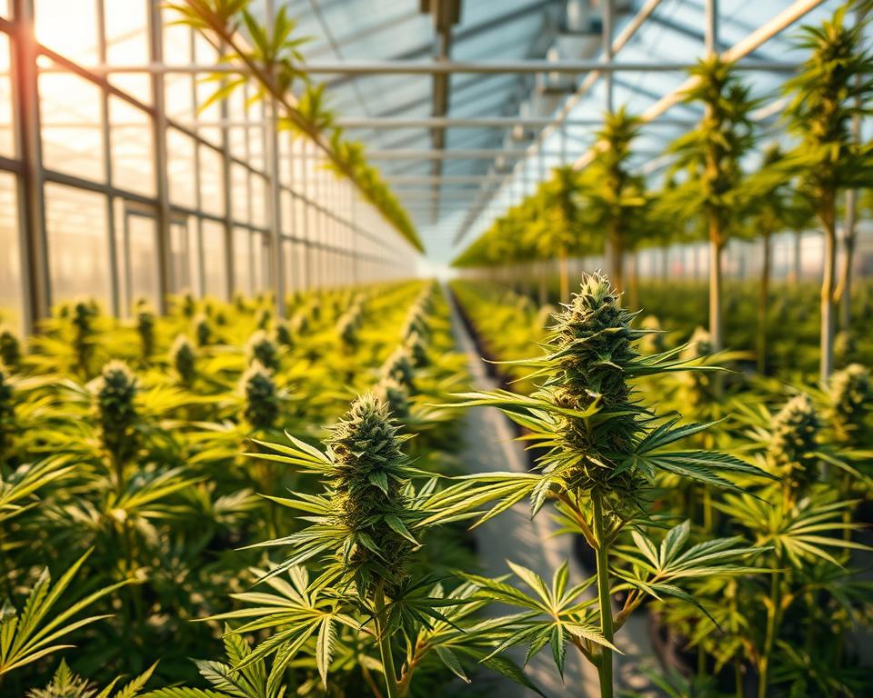Cannabis-Ernte im Gewächshaus