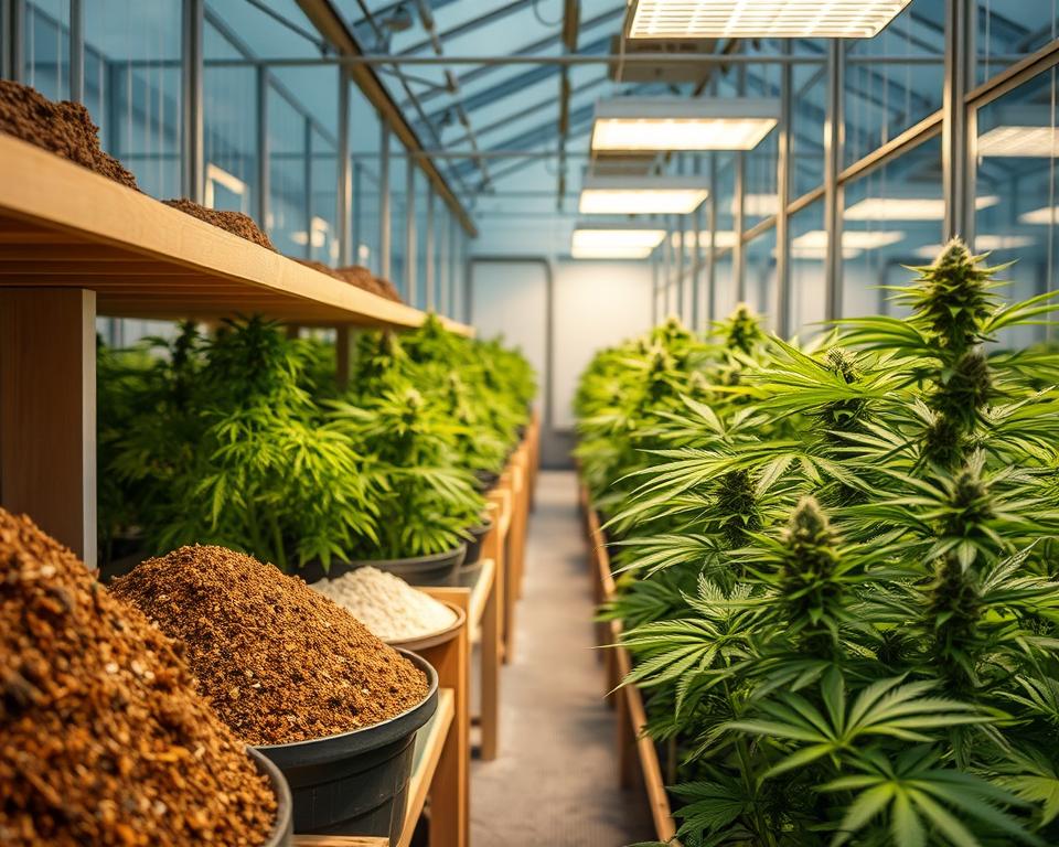 Cannabis Substrate und Nährstoffe im Gewächshaus