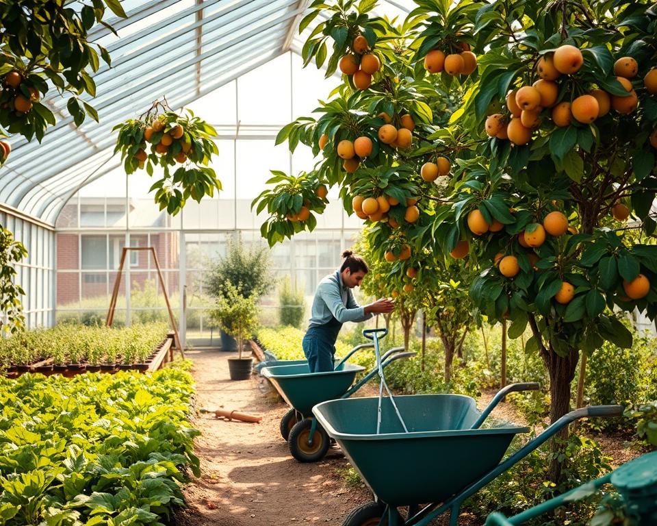 Gewächshaus-Pflege und Obstbaumwartung