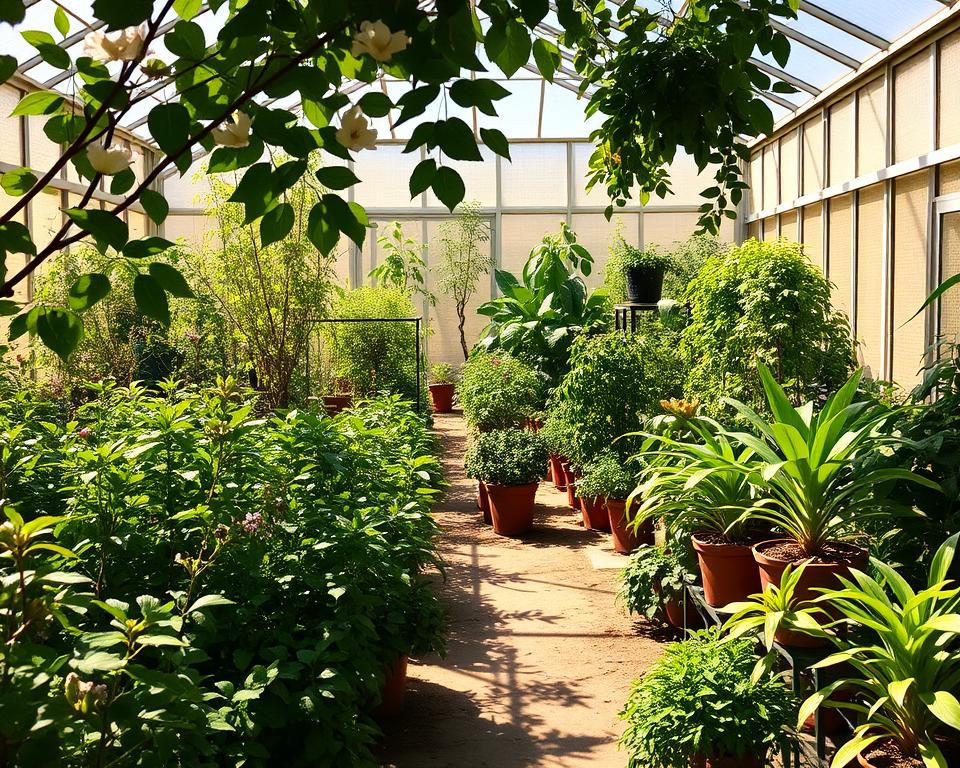 Sonnenliebende Pflanzen im Gewächshaus Sonnenliebende Pflanzen im Gewächshaus