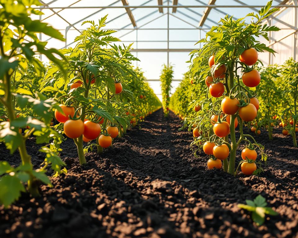 Tomatenerde im Gewächshaus Tomatenerde im Gewächshaus