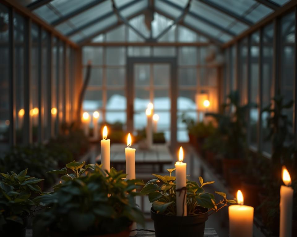 Wärmeentwicklung durch Kerzen im Gewächshaus
