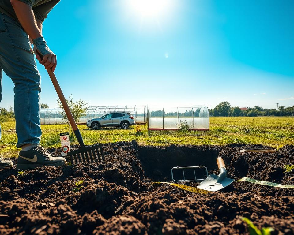 Vorbereitung des Untergrunds für Gewächshaus