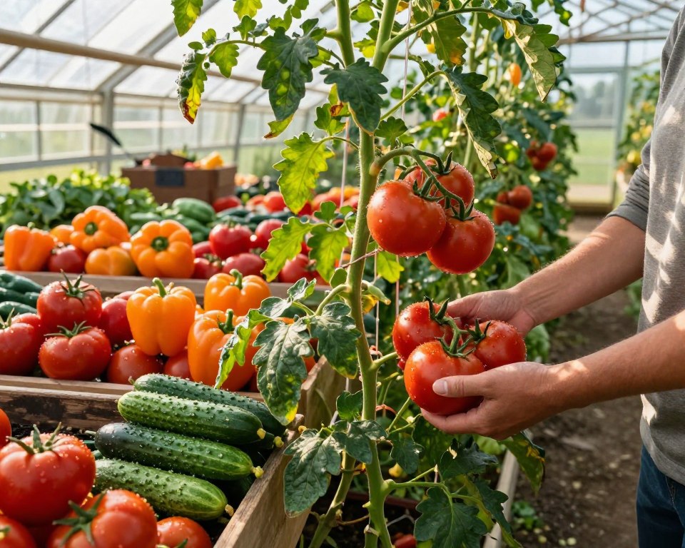 Tomaten ernten September im Gewächshaus Tomaten ernten September im Gewächshaus