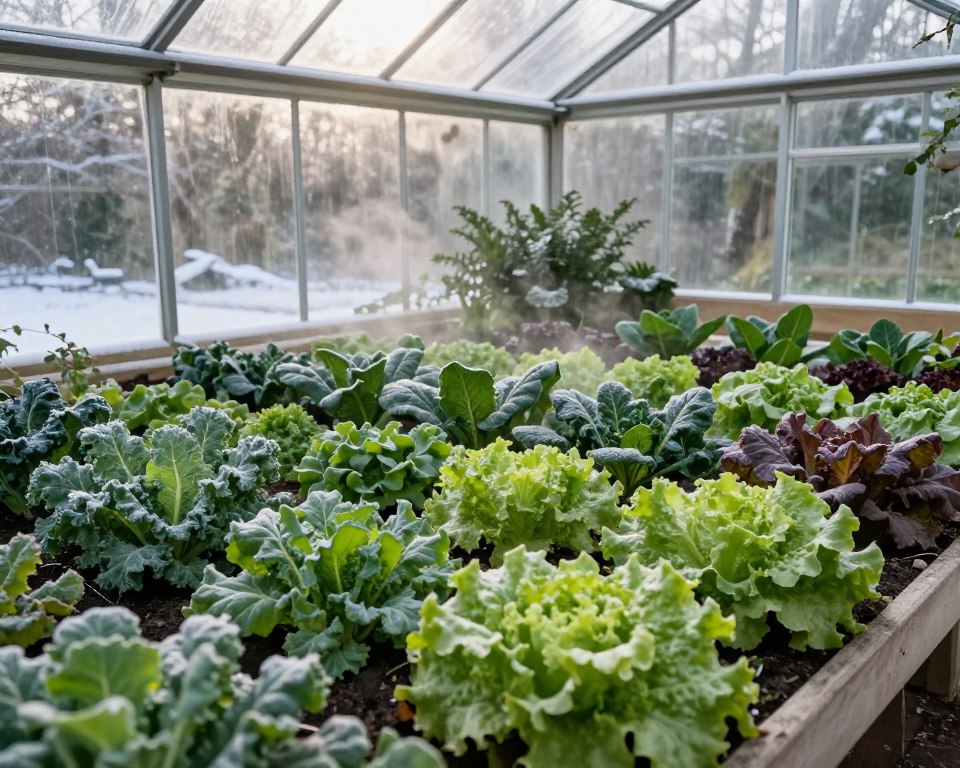 Winterernte Gewächshaus mit geschütztem Blattgemüse