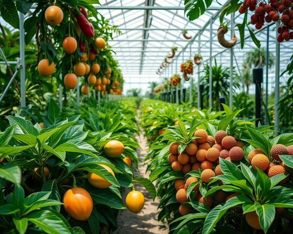 exotisches Obst Gewächshaus mit tropischen Früchten