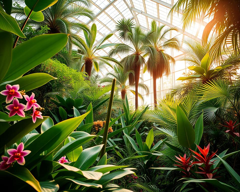 tropische Pflanzzonen im exotischen Gewächshaus