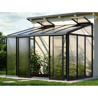 Gewächshaus ELLA 35 ,  BxT: 324 x 194 cm, Anlehngewächshaus mit 16 mm Doppelstegplatten, 2 Fenster, Einfachtür, Gewächshaus Aluminium, Tomatenhaus, Gartenhaus, Treibhaus, gewächshaus günstig, Glashaus