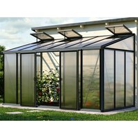 Gewächshaus ELLA 36 ,  BxT: 388 x 194 cm, Anlehngewächshaus mit 16 mm Doppelstegplatten, 3 Fenster, Einfachtür, Gewächshaus Aluminium, Tomatenhaus, Gartenhaus, Treibhaus, gewächshaus günstig, Glashaus