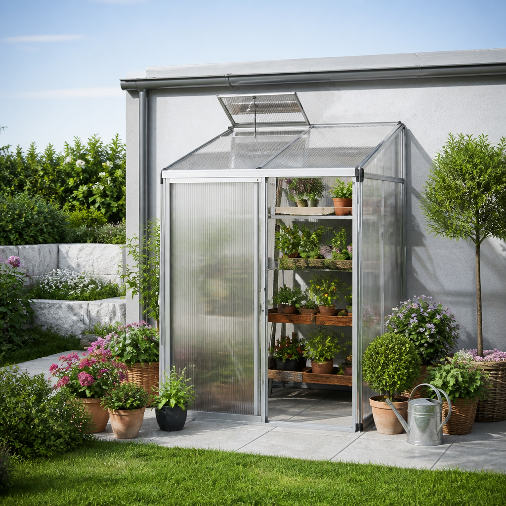 28% Rabatt ✓ 2 × 1 m | Anlehngewächshaus 159×148 cm, 10 mm, Gewächshaus, Anbaugewächshaus, tomatengewächshaus, tomatenhaus | Dachfenster