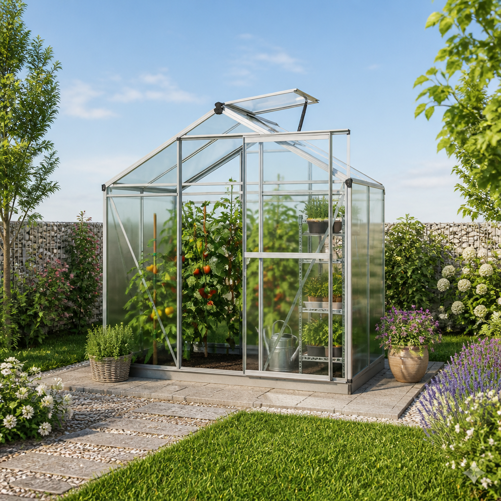 34% Rabatt ✓ 2 × 1 m | Gewächshaus 192×131 cm, Tomatengewächshaus, kleines Gewächshaus, Gewächshaus Glas | Dachfenster | mit Dachrinne