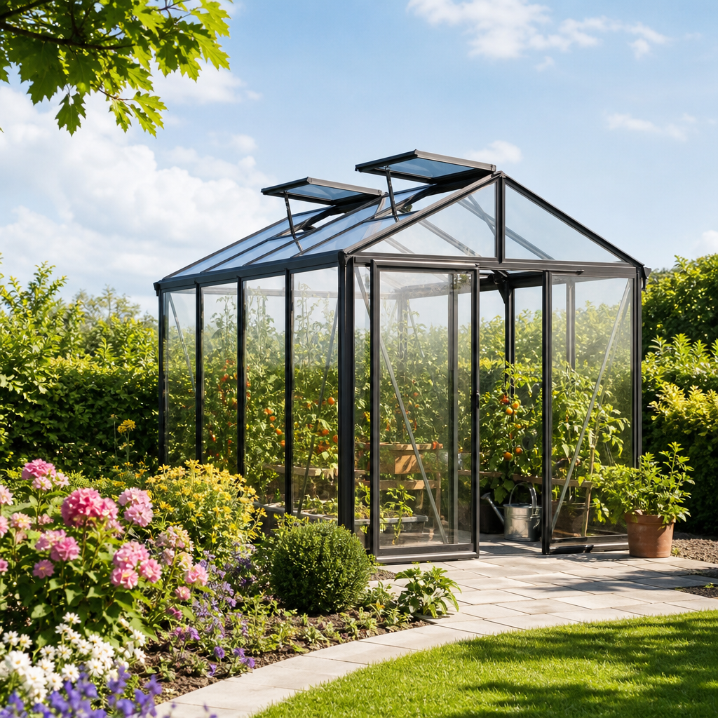 3 × 2 m | Gewächshaus 235×311 cm, 16 mm, 2 Fenster, Einfachtür, ROYAL, Gewächshaus Aluminium ideales Tomatenhaus und Gartenhaus | Polycarbonat | Aluminiumrahmen | Einfachschiebetür | Dachfenster