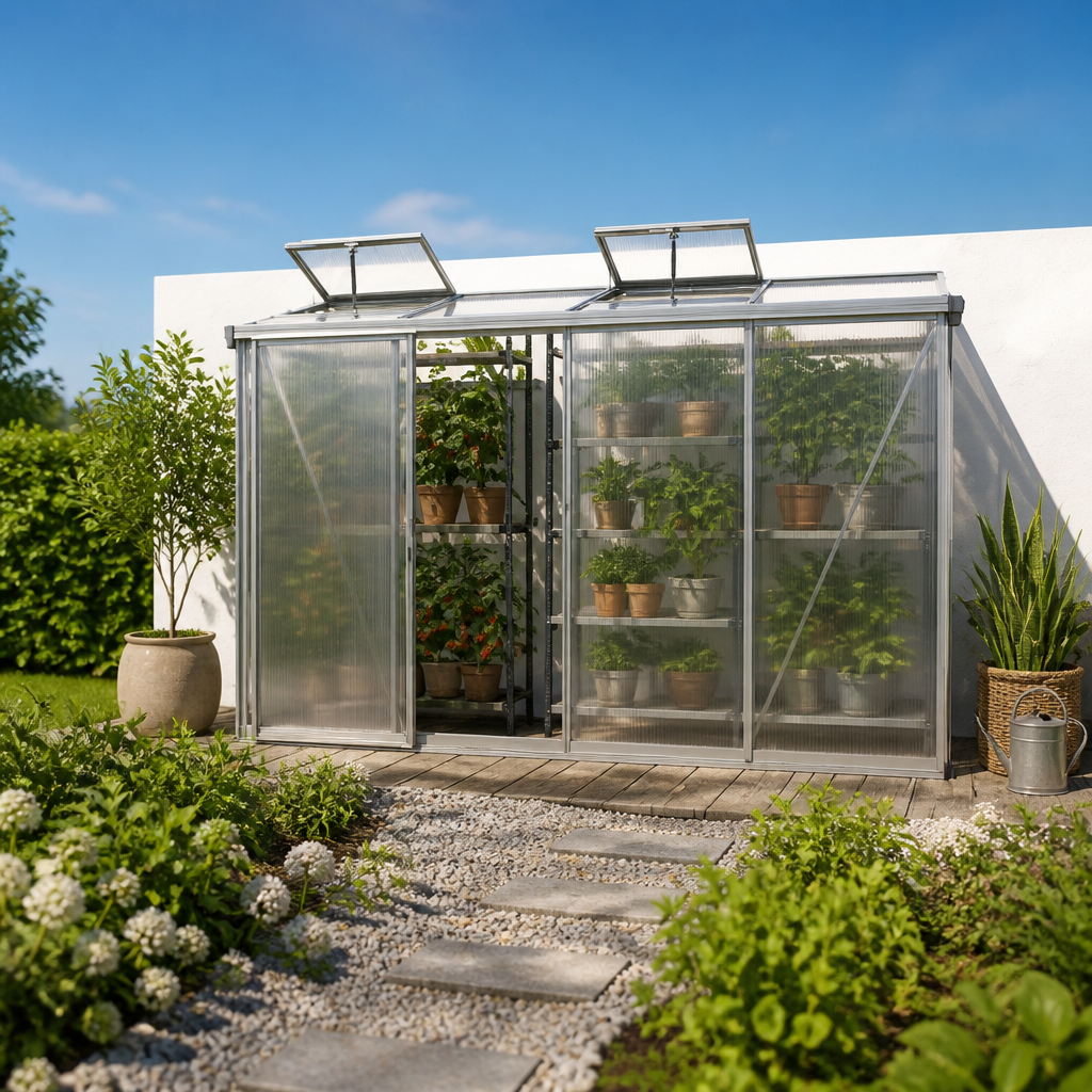 3 × 1 m | Anlehngewächshaus 299×148 cm, 10 mm, Gewächshaus, Anbaugewächshaus, tomatengewächshaus, tomatenhaus | Plexiglas | Dachfenster