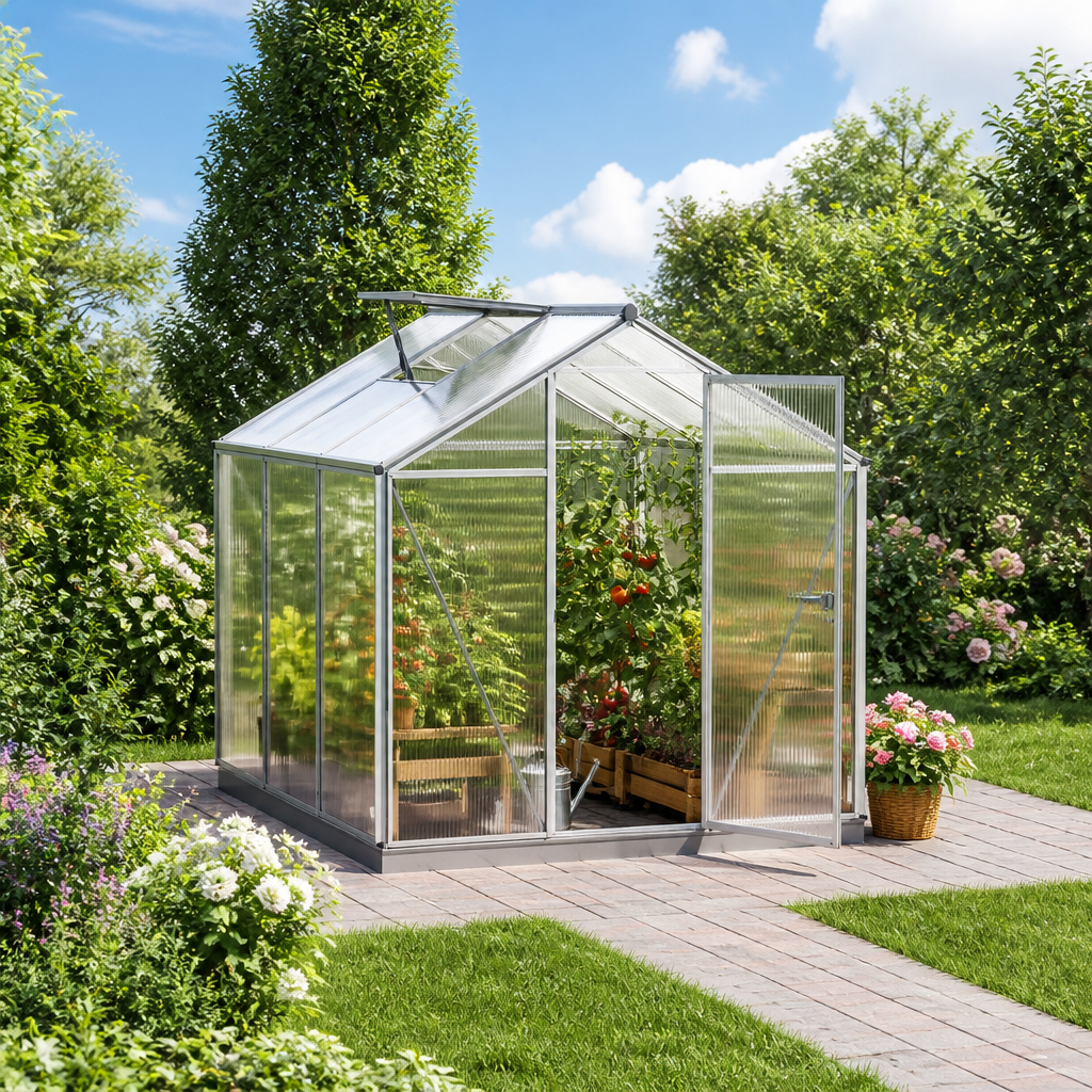 32% Rabatt ✓ 2 × 2 m | Gewächshaus 192×192 cm, Tomatengewächshaus, kleines Gewächshaus, Gewächshaus Glas | Dachfenster | mit Dachrinne