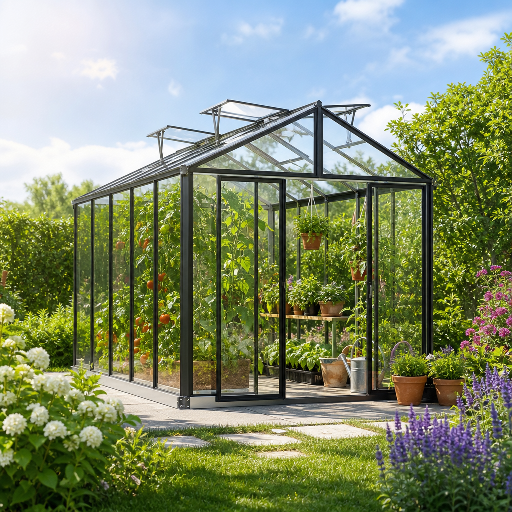 3 × 3 m | Gewächshaus HERA 263×325 cm, mit ESG Sicherheitsglas 4 mm, 3 Fenster, Doppeltür, Gewächshaus Aluminium, Tomatenhaus, Gartenhaus, Treibhaus, gewächshaus günstig, Glashaus | Plexiglas | Aluminiumrahmen | Doppelschiebetür | Einfachschiebetür