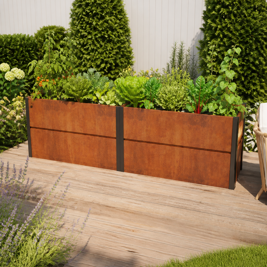 26% Rabatt ✓ 3 × 1 m | Cortenstahl Hochbeet 300x85x77 cm | 30 mm Wandpaneele & Nagerschutz 26% Rabatt ✓ 3 × 1 m | Cortenstahl Hochbeet 300x85x77 cm | 30 mm Wandpaneele & Nagerschutz