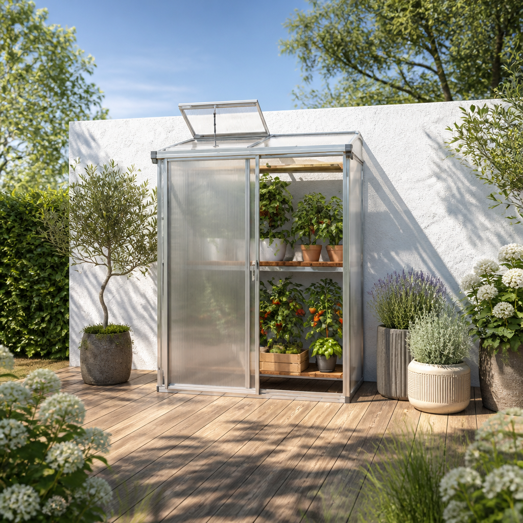 27% Rabatt ✓ 2 × 1 m | Anlehngewächshaus 159×78 cm, Gewächshaus, Anbaugewächshaus, tomatengewächshaus | Dachfenster