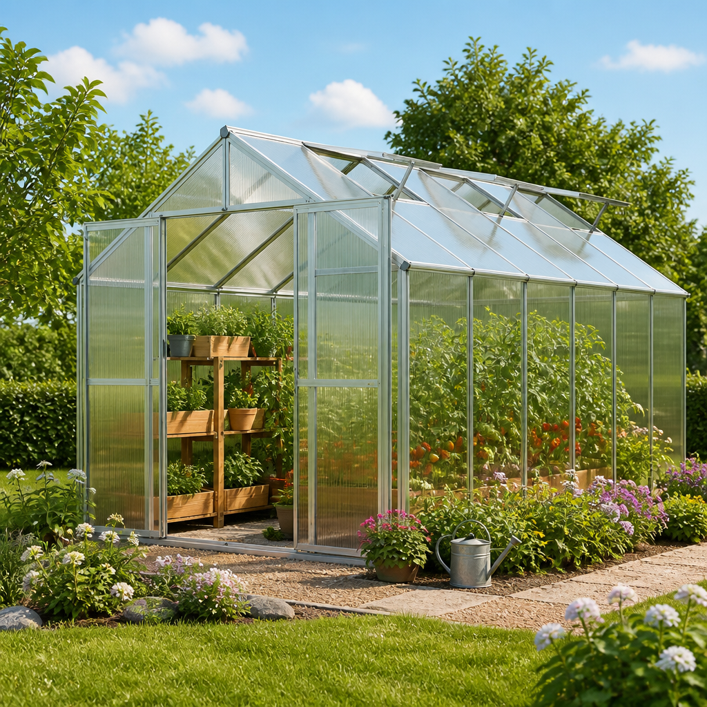GFP 225 x 384 cm Gewächshaus, ohne Setangebot | 8 mm | Polycarbonat | Doppelschiebetür | Dachfenster | mit Dachrinne GFP 225 x 384 cm Gewächshaus, ohne Setangebot | 8 mm | Polycarbonat | Doppelschiebetür | Dachfenster | mit Dachrinne