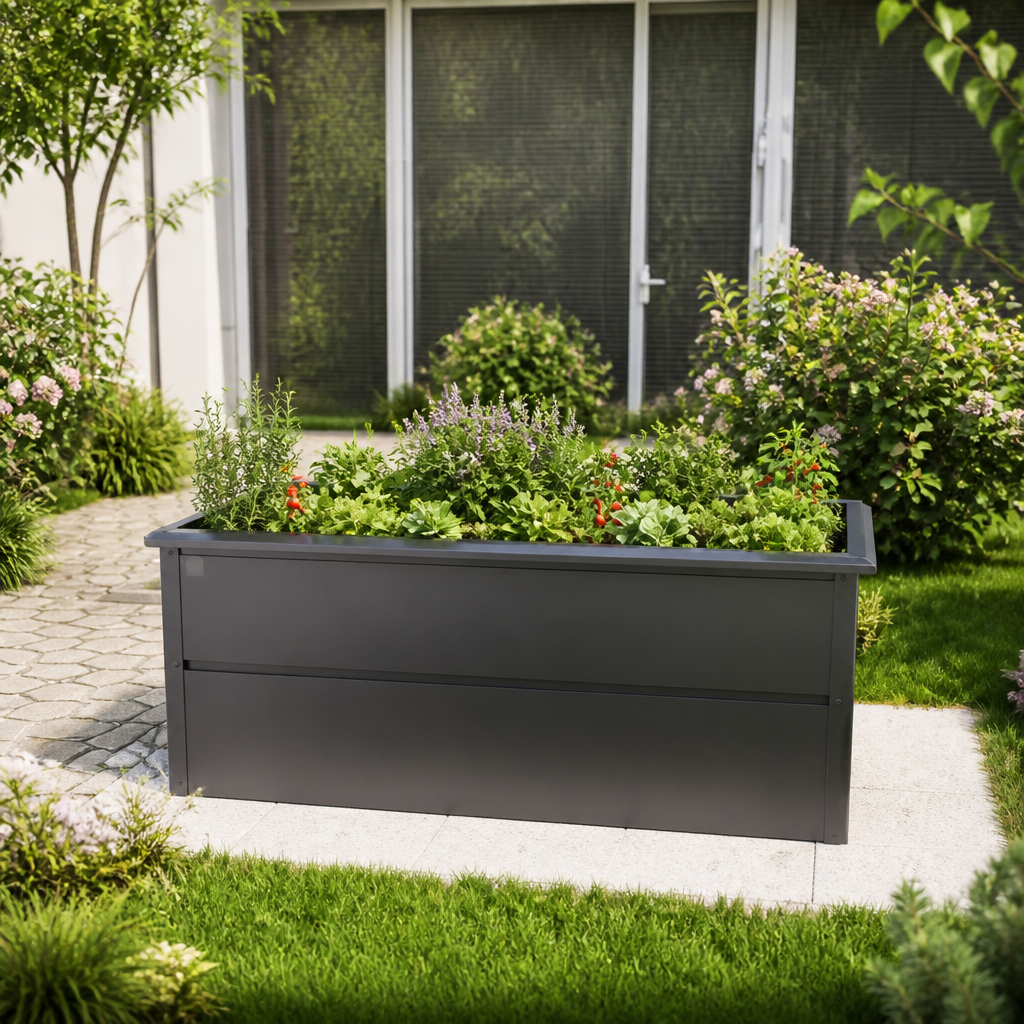 PRIMEYARD 200 x 100 x 77 cm Hochbeet, Stahl, Anthrazit-Metallic | inkl. Schneckenschutz PRIMEYARD 200 x 100 x 77 cm Hochbeet, Stahl, Anthrazit-Metallic | inkl. Schneckenschutz