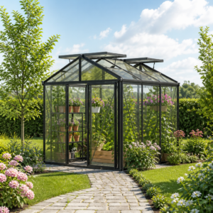 GFP 235 x 235 cm Gewächshaus, Pulverbeschichtet Anthrazit, RAL 7016 | Aktionsset - Profi 2 | Polycarbonat | Einfachschiebetür | Dachfenster Unkategorisiert online kaufen