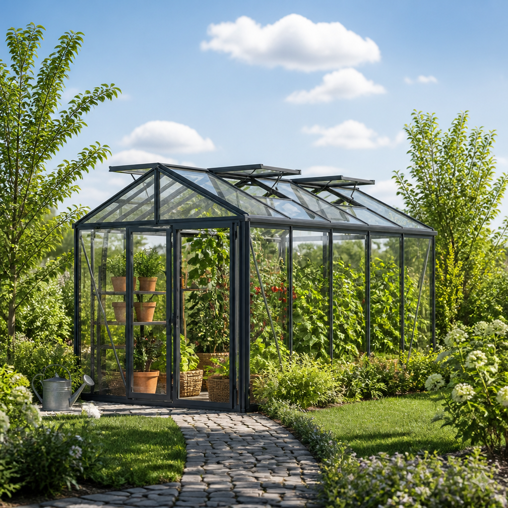 GFP 235 x 385 cm Gewächshaus, Pulverbeschichtet Anthrazit, RAL 7016 | Aktionsset - Profi 2 | Polycarbonat | Einfachschiebetür | Dachfenster | mit Dachrinne GFP 235 x 385 cm Gewächshaus, Pulverbeschichtet Anthrazit, RAL 7016 | Aktionsset - Profi 2 | Polycarbonat | Einfachschiebetür | Dachfenster | mit Dachrinne