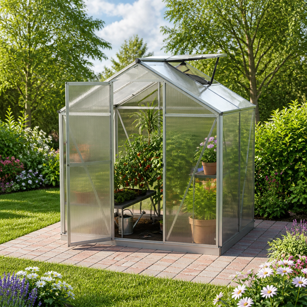 GFP 192 x 131 cm Gewächshaus, ohne Setangebot | 6 mm | Polycarbonat | Dachfenster | mit Dachrinne GFP 192 x 131 cm Gewächshaus, ohne Setangebot | 6 mm | Polycarbonat | Dachfenster | mit Dachrinne