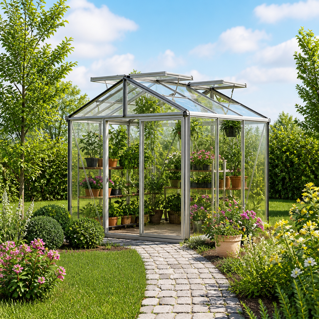 GFP 235 x 235 cm Gewächshaus, Standardfarbe Aluminium Natur | ohne Setangebot | Polycarbonat | Einfachschiebetür | Dachfenster | mit Dachrinne GFP 235 x 235 cm Gewächshaus, Standardfarbe Aluminium Natur | ohne Setangebot | Polycarbonat | Einfachschiebetür | Dachfenster | mit Dachrinne