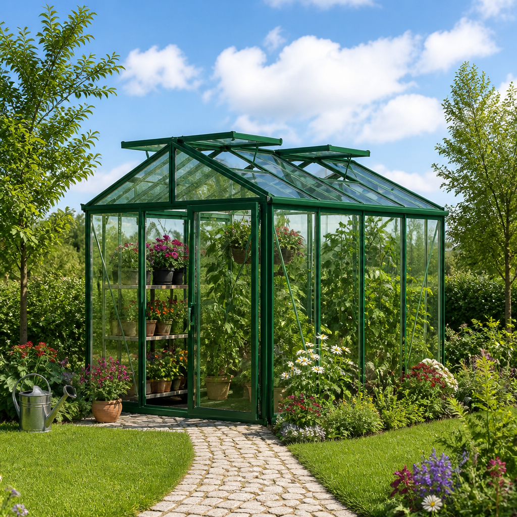 GFP 235 x 311 cm Gewächshaus, Pulverbeschichtet Grün, RAL 6005 | Aktionsset - Profi 2 | Polycarbonat | Einfachschiebetür | Dachfenster | mit Dachrinne GFP 235 x 311 cm Gewächshaus, Pulverbeschichtet Grün, RAL 6005 | Aktionsset - Profi 2 | Polycarbonat | Einfachschiebetür | Dachfenster | mit Dachrinne