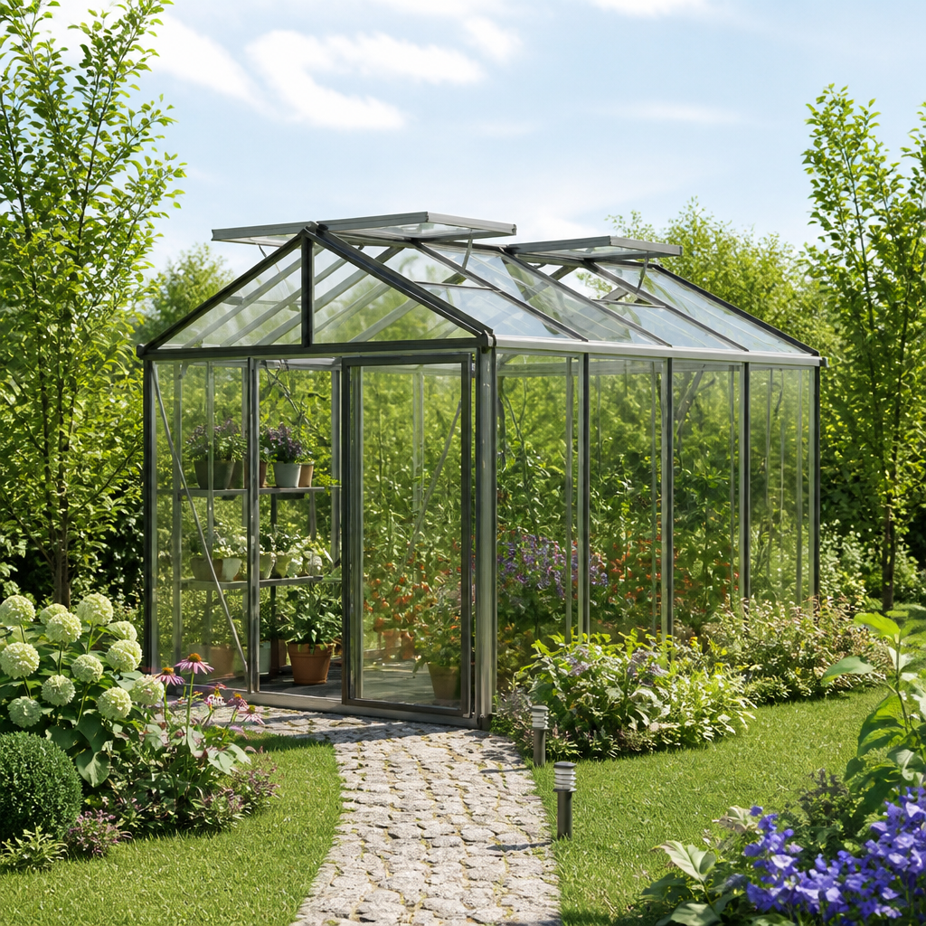 GFP 235 x 311 cm Gewächshaus, Standardfarbe Aluminium Natur | ohne Setangebot | Polycarbonat | Einfachschiebetür | Dachfenster | mit Dachrinne GFP 235 x 311 cm Gewächshaus, Standardfarbe Aluminium Natur | ohne Setangebot | Polycarbonat | Einfachschiebetür | Dachfenster | mit Dachrinne