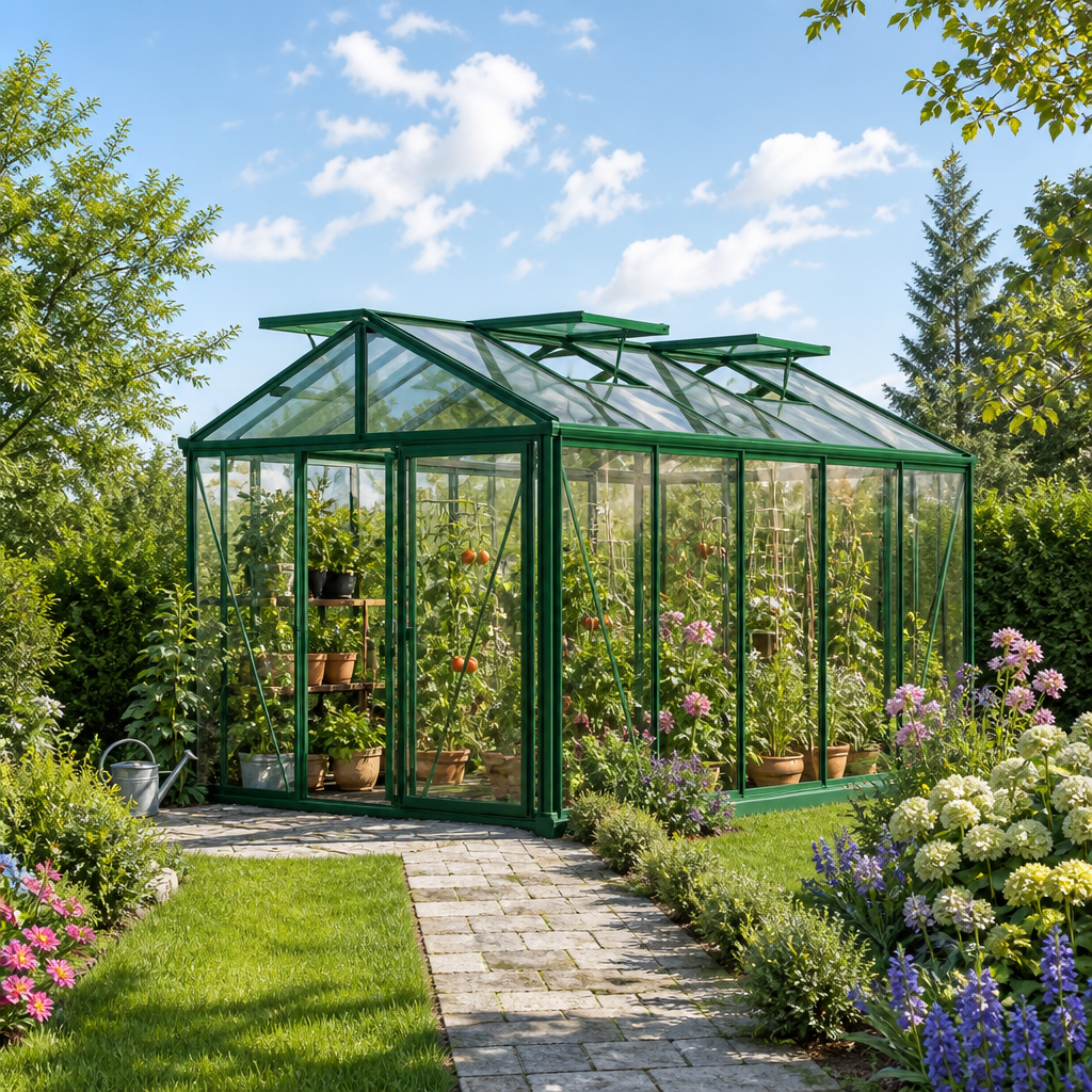 GFP 235 x 385 cm Gewächshaus, Pulverbeschichtet Grün, RAL 6005 | Aktionsset - Profi 2 | Polycarbonat | Einfachschiebetür | Dachfenster | mit Dachrinne GFP 235 x 385 cm Gewächshaus, Pulverbeschichtet Grün, RAL 6005 | Aktionsset - Profi 2 | Polycarbonat | Einfachschiebetür | Dachfenster | mit Dachrinne